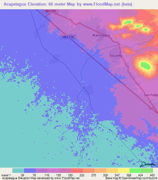 Acapetagua,Mexico Elevation Map