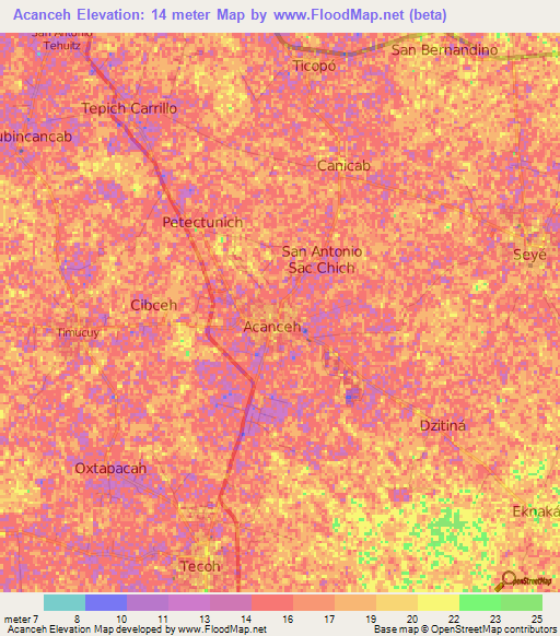 Acanceh,Mexico Elevation Map