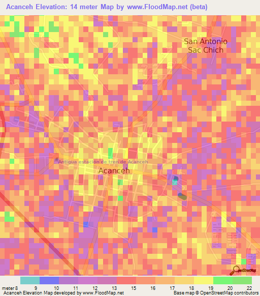 Acanceh,Mexico Elevation Map