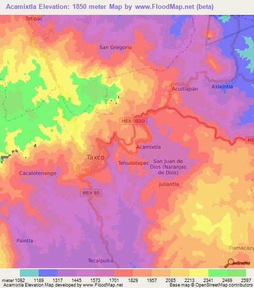 Acamixtla,Mexico Elevation Map