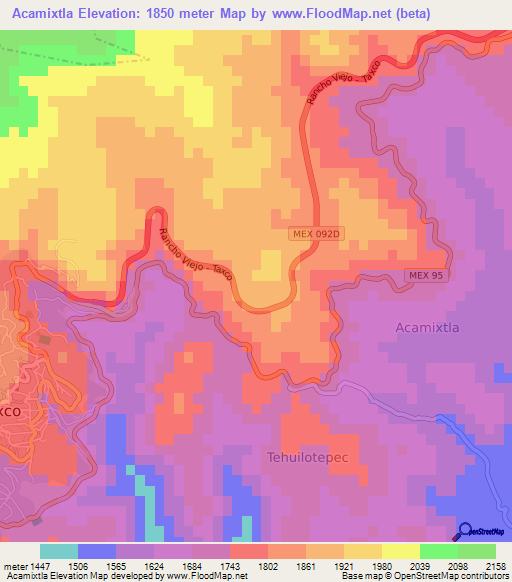 Acamixtla,Mexico Elevation Map