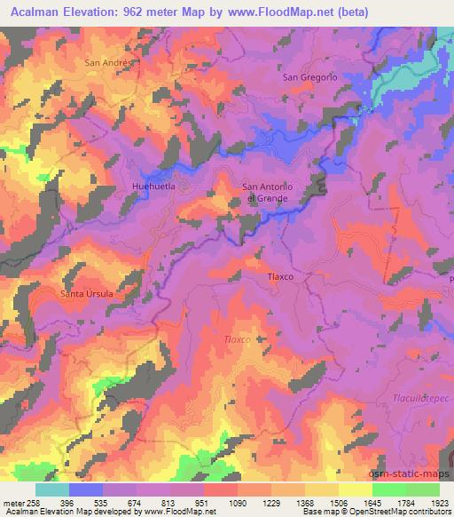 Acalman,Mexico Elevation Map