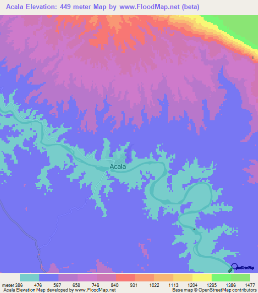 Acala,Mexico Elevation Map