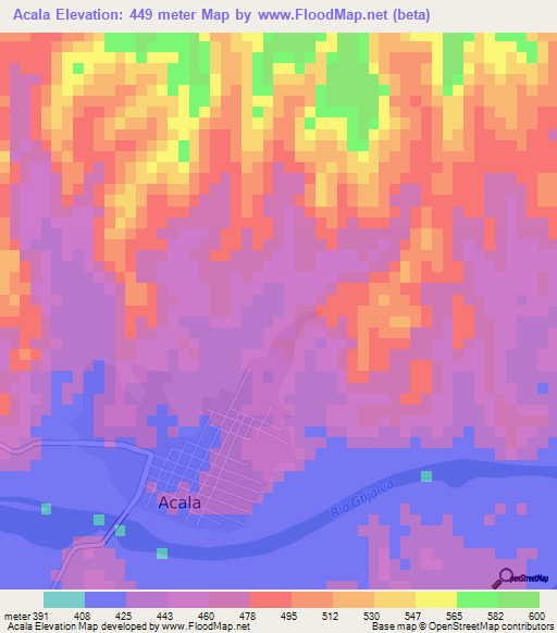 Acala,Mexico Elevation Map