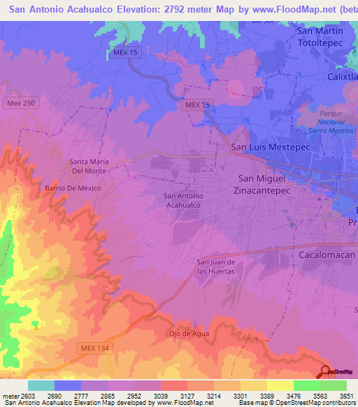 San Antonio Acahualco,Mexico Elevation Map