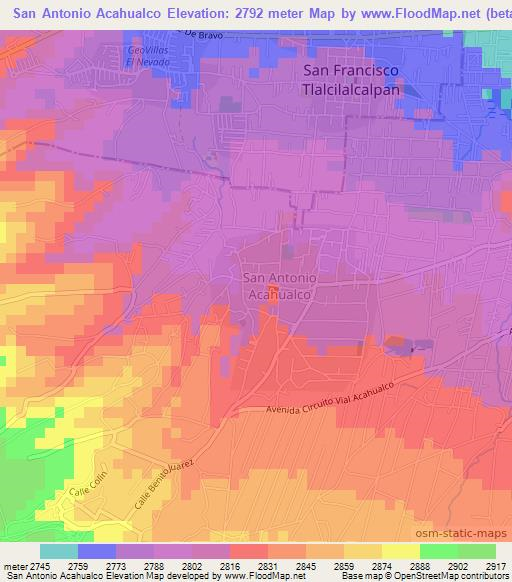 San Antonio Acahualco,Mexico Elevation Map