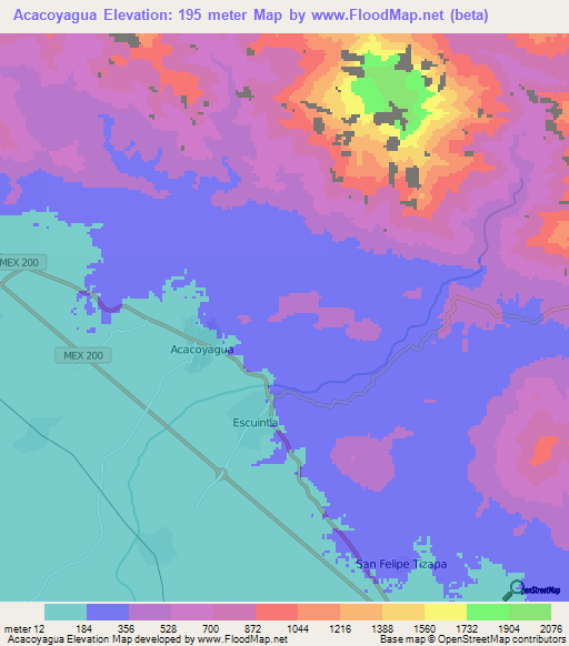 Acacoyagua,Mexico Elevation Map