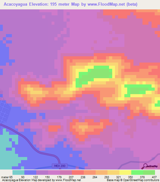 Acacoyagua,Mexico Elevation Map