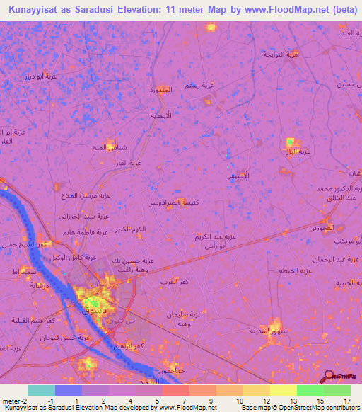 Kunayyisat as Saradusi,Egypt Elevation Map