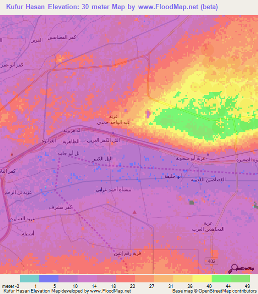 Kufur Hasan,Egypt Elevation Map