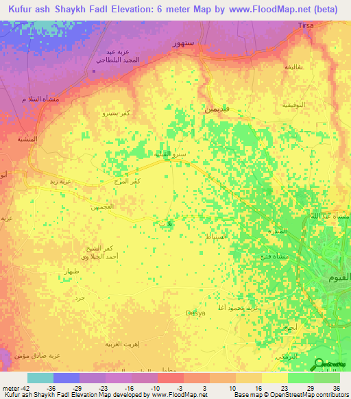 Kufur ash Shaykh Fadl,Egypt Elevation Map