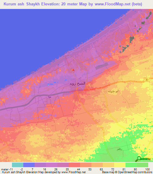 Kurum ash Shaykh,Egypt Elevation Map