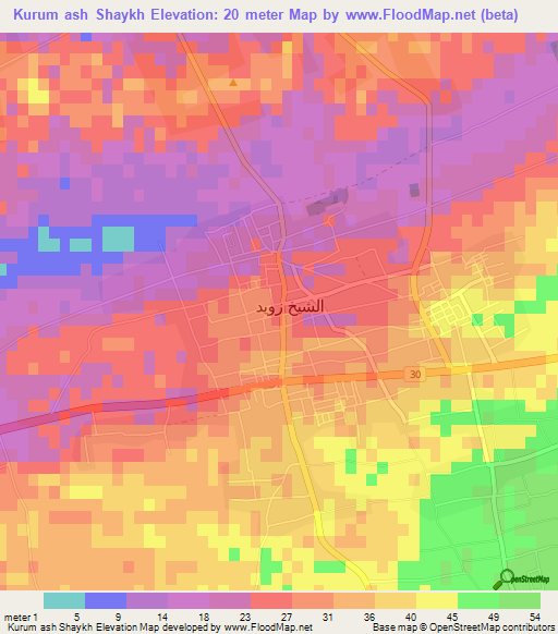 Kurum ash Shaykh,Egypt Elevation Map