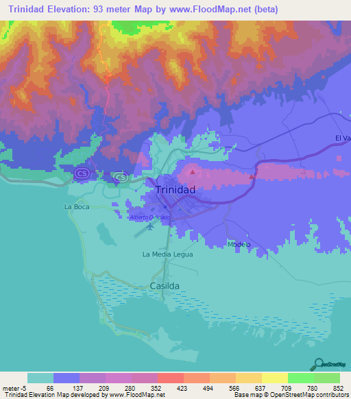 Trinidad,Cuba Elevation Map