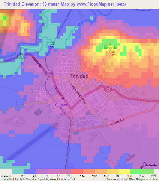 Trinidad,Cuba Elevation Map