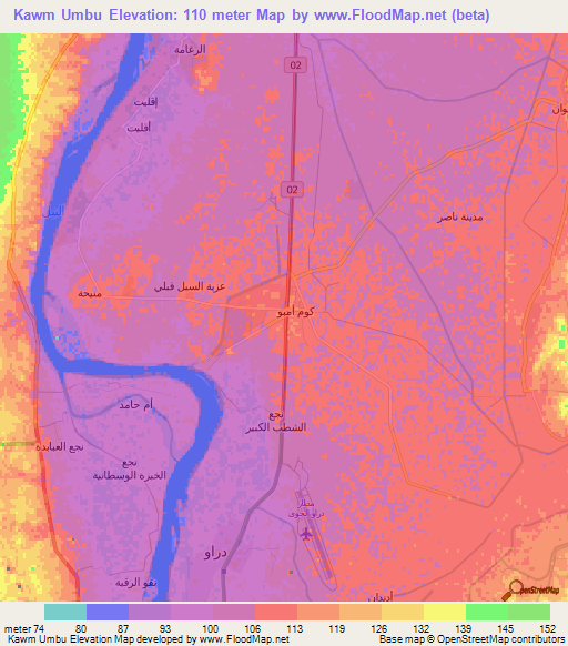 Kawm Umbu,Egypt Elevation Map