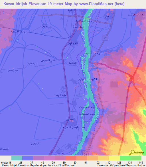 Kawm Idrijah,Egypt Elevation Map