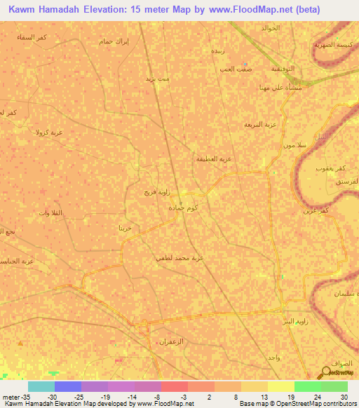 Kawm Hamadah,Egypt Elevation Map