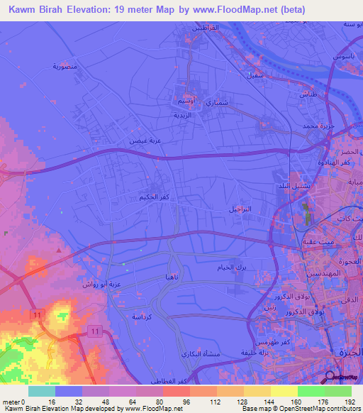 Kawm Birah,Egypt Elevation Map