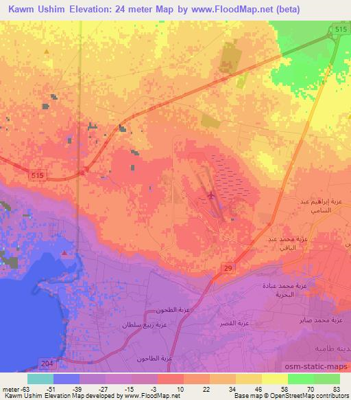 Kawm Ushim,Egypt Elevation Map