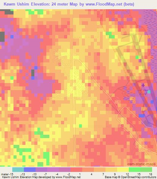 Kawm Ushim,Egypt Elevation Map