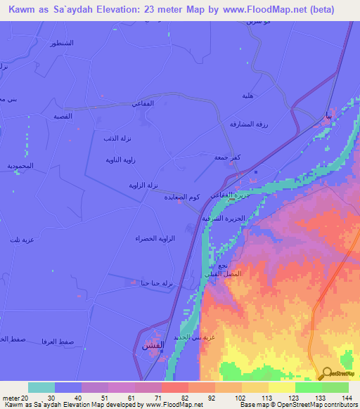 Kawm as Sa`aydah,Egypt Elevation Map