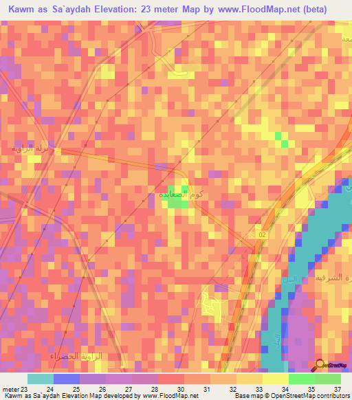 Kawm as Sa`aydah,Egypt Elevation Map