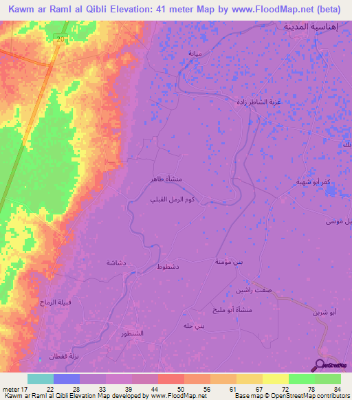 Kawm ar Raml al Qibli,Egypt Elevation Map