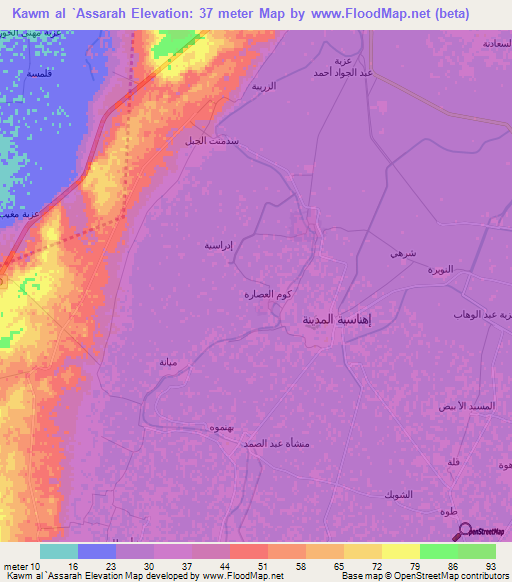 Kawm al `Assarah,Egypt Elevation Map