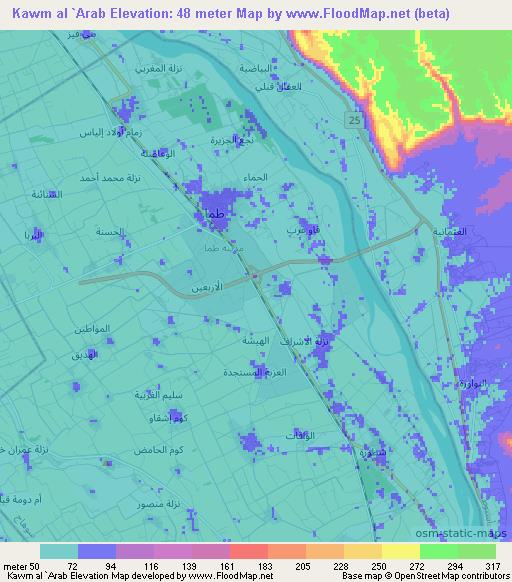 Kawm al `Arab,Egypt Elevation Map