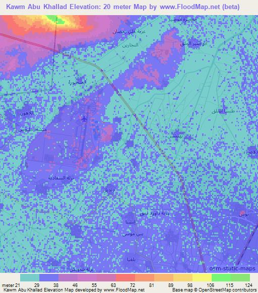 Kawm Abu Khallad,Egypt Elevation Map