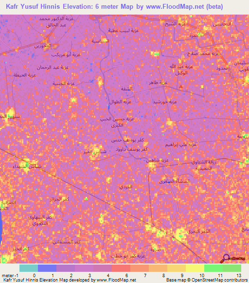 Kafr Yusuf Hinnis,Egypt Elevation Map