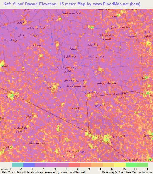 Kafr Yusuf Dawud,Egypt Elevation Map