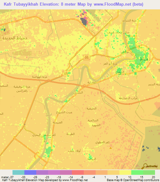 Kafr Tubayyikhah,Egypt Elevation Map