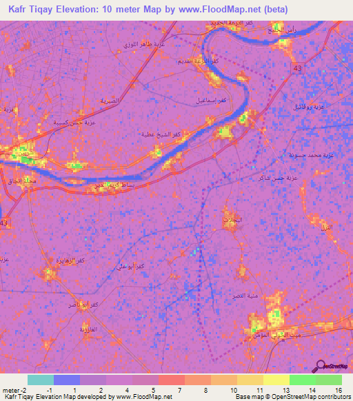 Kafr Tiqay,Egypt Elevation Map