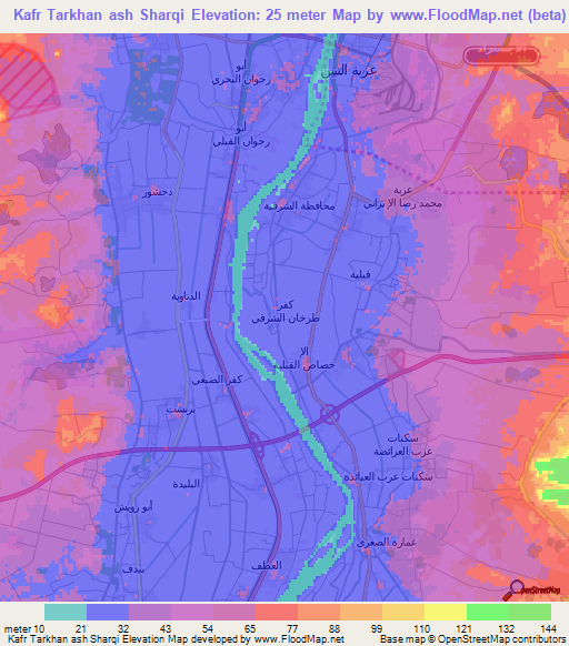 Kafr Tarkhan ash Sharqi,Egypt Elevation Map