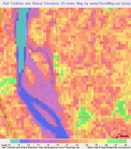 Kafr Tarkhan ash Sharqi,Egypt Elevation Map