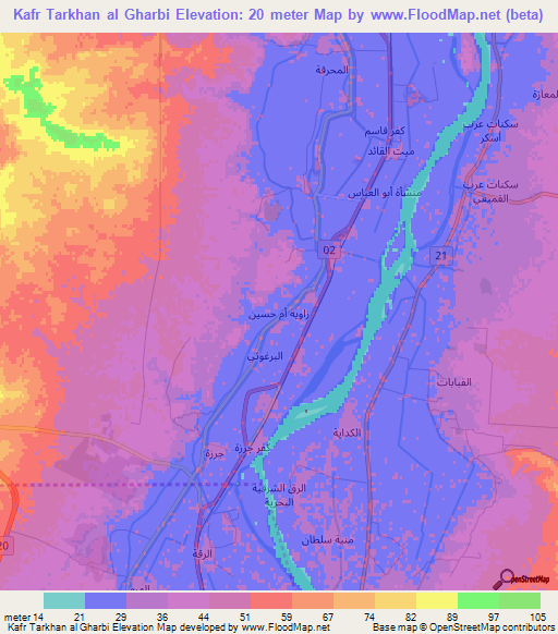 Kafr Tarkhan al Gharbi,Egypt Elevation Map