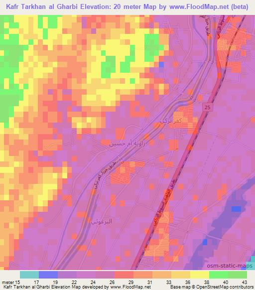 Kafr Tarkhan al Gharbi,Egypt Elevation Map