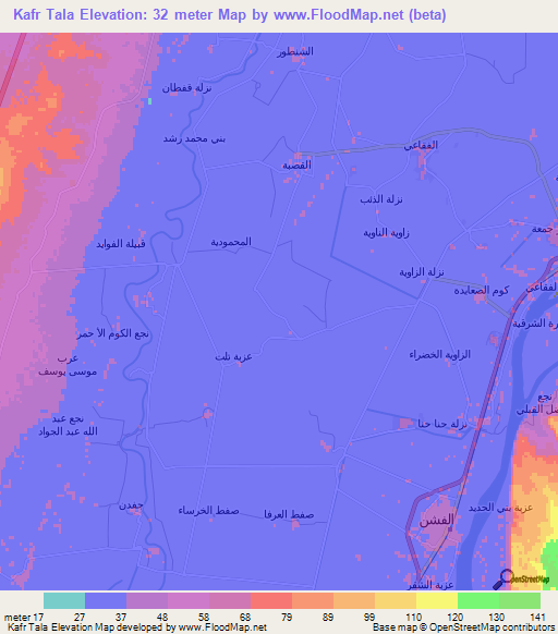 Kafr Tala,Egypt Elevation Map