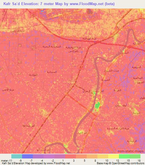 Kafr Sa`d,Egypt Elevation Map