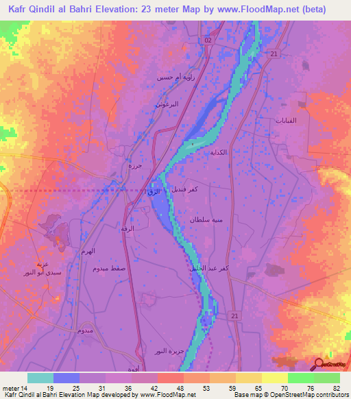 Kafr Qindil al Bahri,Egypt Elevation Map