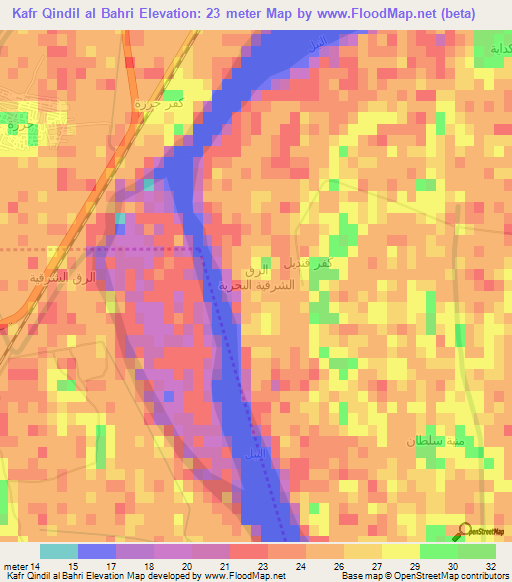 Kafr Qindil al Bahri,Egypt Elevation Map