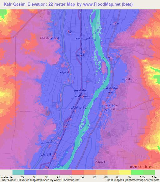 Kafr Qasim,Egypt Elevation Map