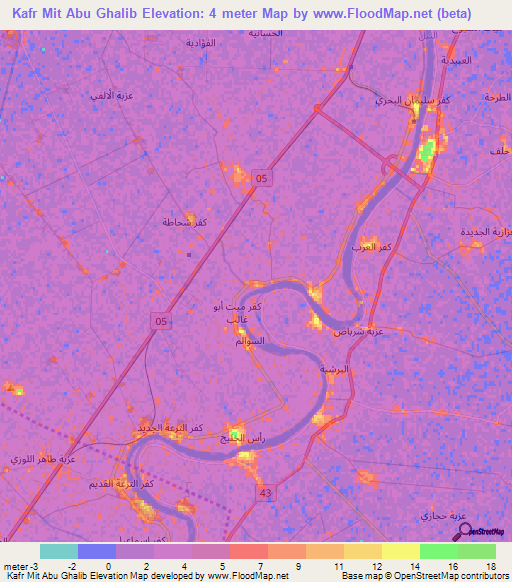 Kafr Mit Abu Ghalib,Egypt Elevation Map