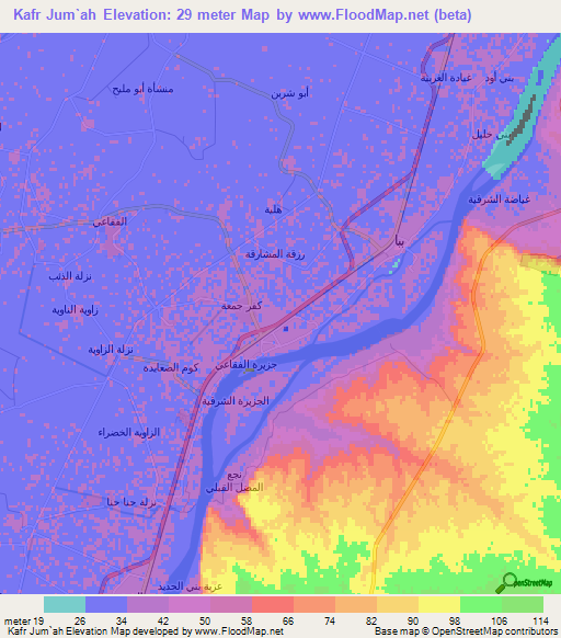 Kafr Jum`ah,Egypt Elevation Map