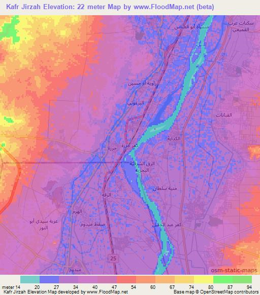 Kafr Jirzah,Egypt Elevation Map