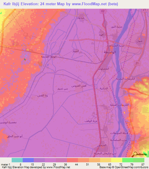 Kafr Ibjij,Egypt Elevation Map