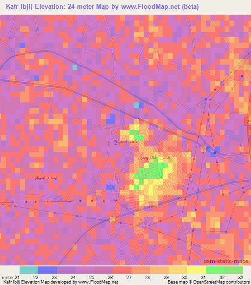 Kafr Ibjij,Egypt Elevation Map