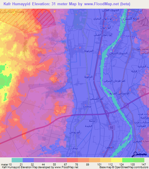 Kafr Humayyid,Egypt Elevation Map